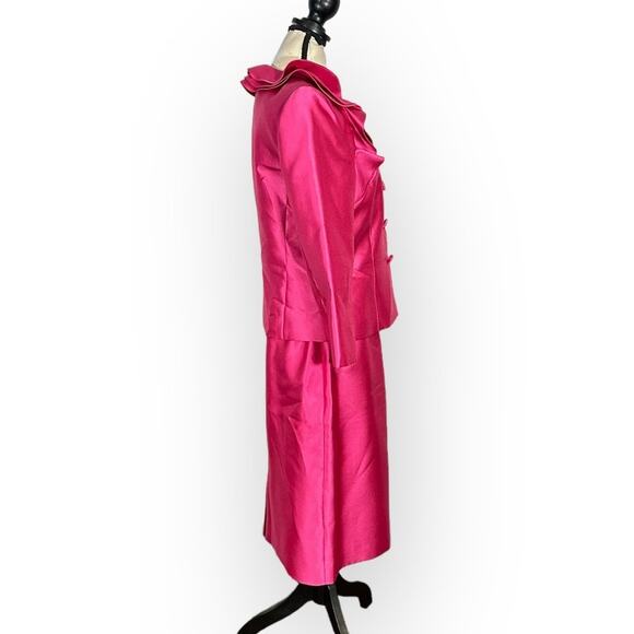 Tahari ASL Luxe 2 Piece Set Women's 8 Pink Taffeta Pencil Skirt Blazer Jacket - Picture 4 of 7